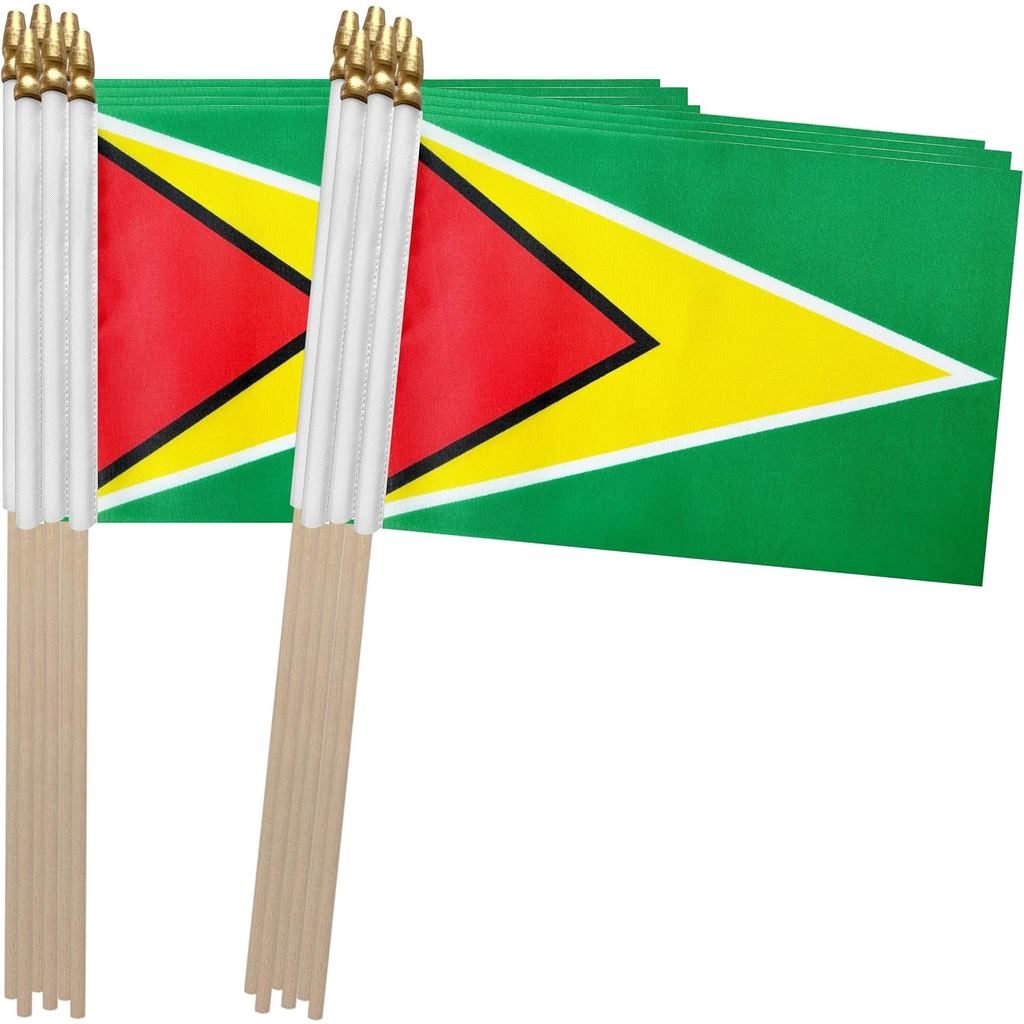 STMD Guyana Stick Flag Guyan Cờ cầm tay Mini nhỏ, 5x8 Inch, 12 Gói