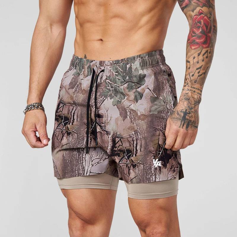 Men's Fitness Exercise Camouflage Shorts Two-in-One Double-Layer Outdoor Jogging Training Stretch Sp
