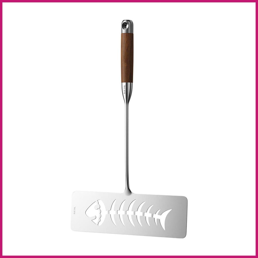Thìa Cá Tay Cầm Gỗ Chiên Flipper Dụng Cụ Nhà Bếp Cá Flipper Thép Không Gỉ Turner Cho Lật Chiên shopi