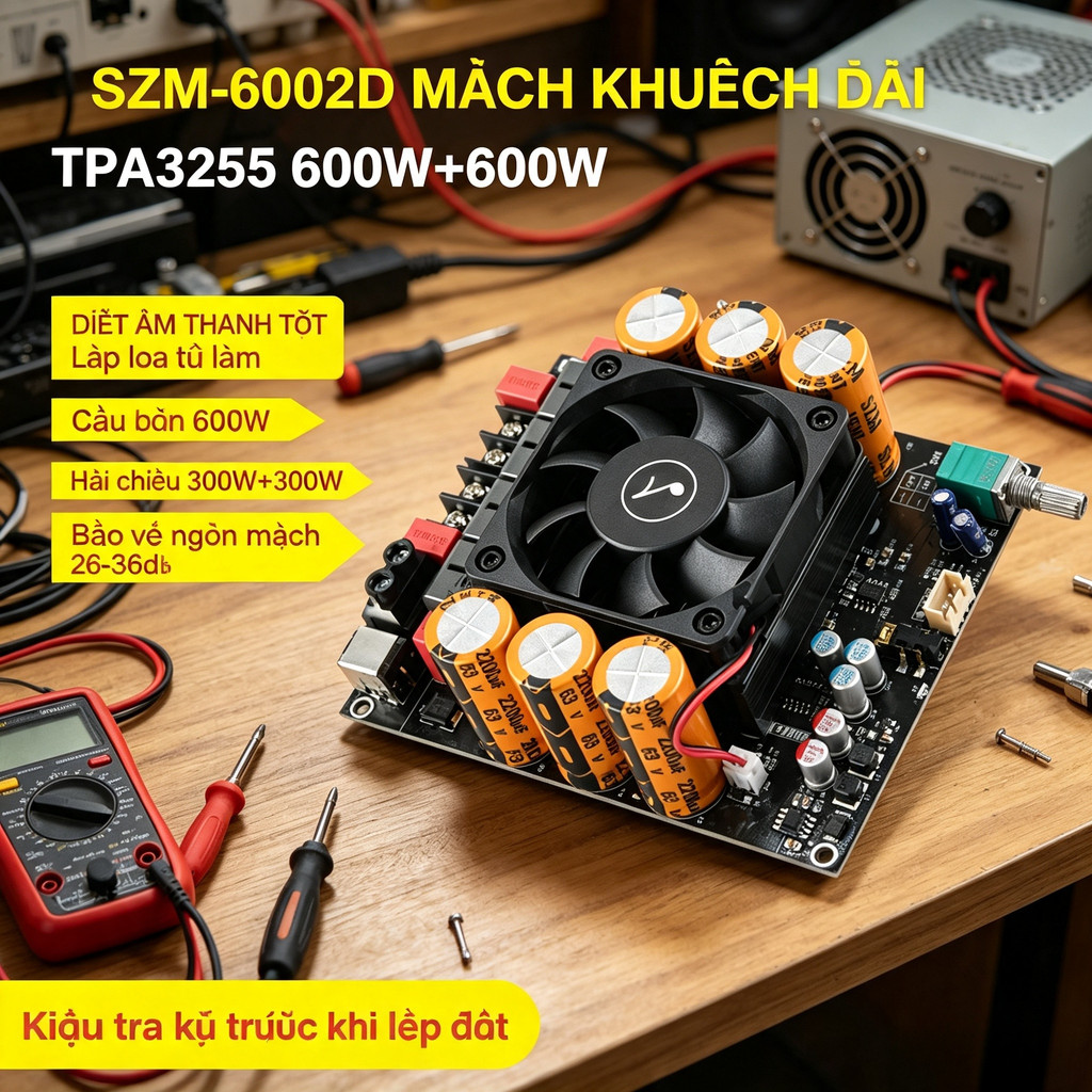 ⚡COD⚡Mô-đun bo mạch khuếch đại công suất SZM-6002D (TPA3255, 600W + 600W)