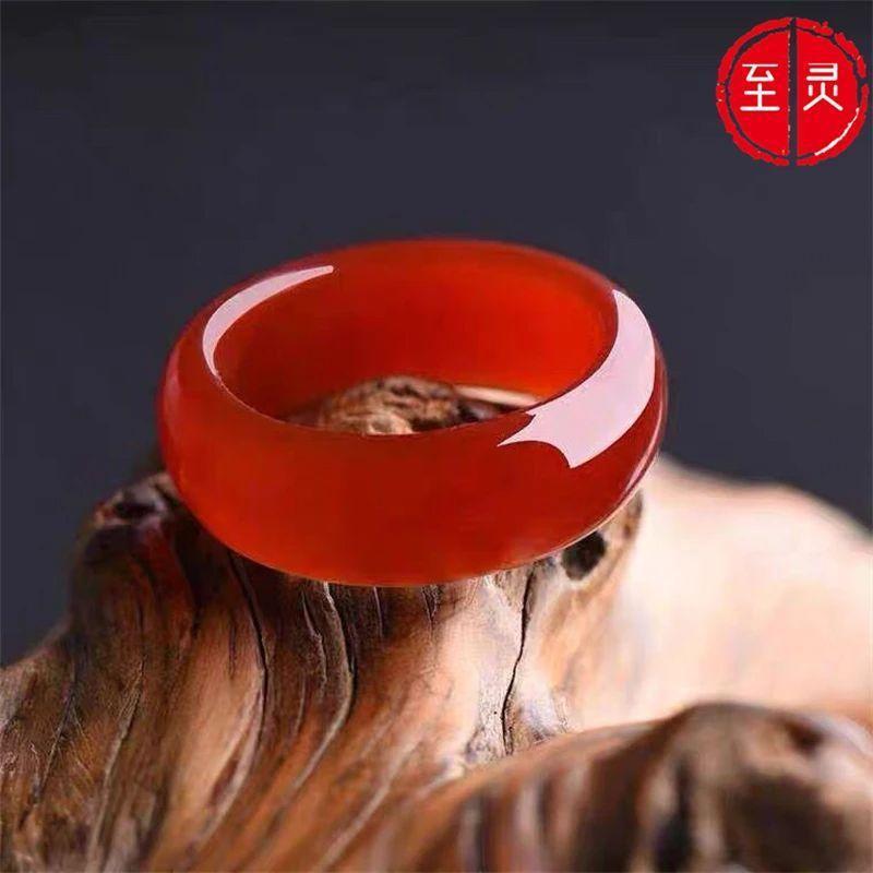 Mã Não Đỏ May Mắn May Mắn Chuyển Nhẫn Ngón Tay Đỏ Lớn Chalcedony Nhẫn Nam Nữ Cặp Đôi Đơn Giản Đồng B