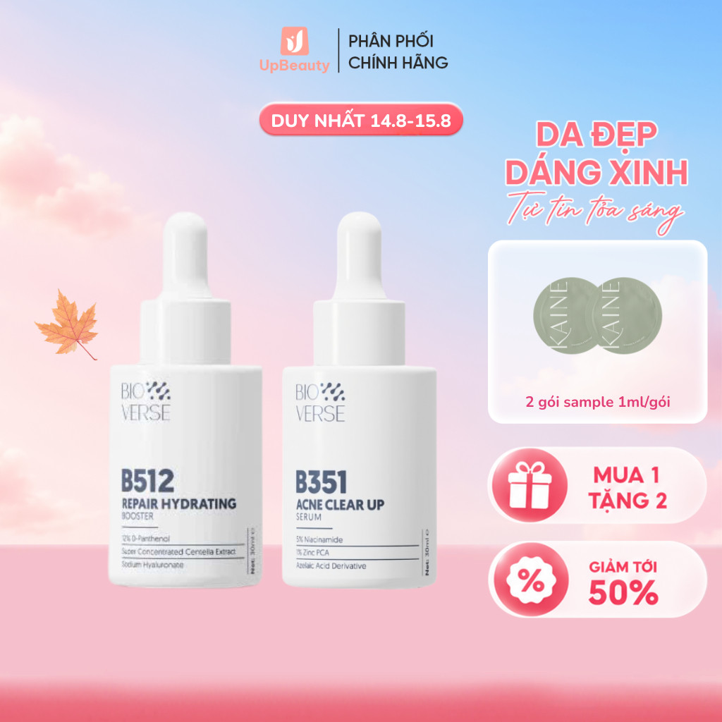 Combo 2 Serum Bioverse B351 Và B512 Chăm Sóc Da Hỗ Trợ Giảm Mụn 30ML Tặng Bông Tẩy Trang Horus