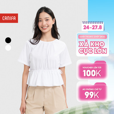 Áo kiểu nữ ngắn tay cổ tròn phối dây rút eo tôn dáng CANIFA 6TO26S001