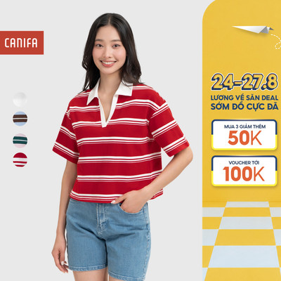 Áo polo nữ CANIFA cổ bẻ cộc tay chất cotton co giãn mềm mịn 6TP26S002