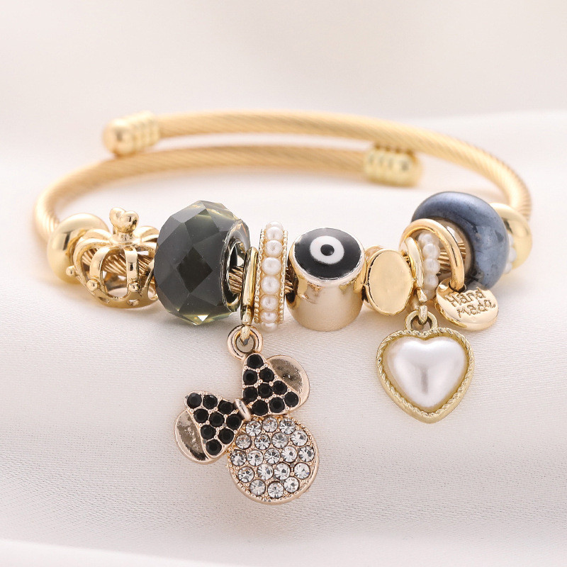 Adjustable titanium steel bracelet, stainless steel bracelet, Mickey head bracelet, women's bracelet