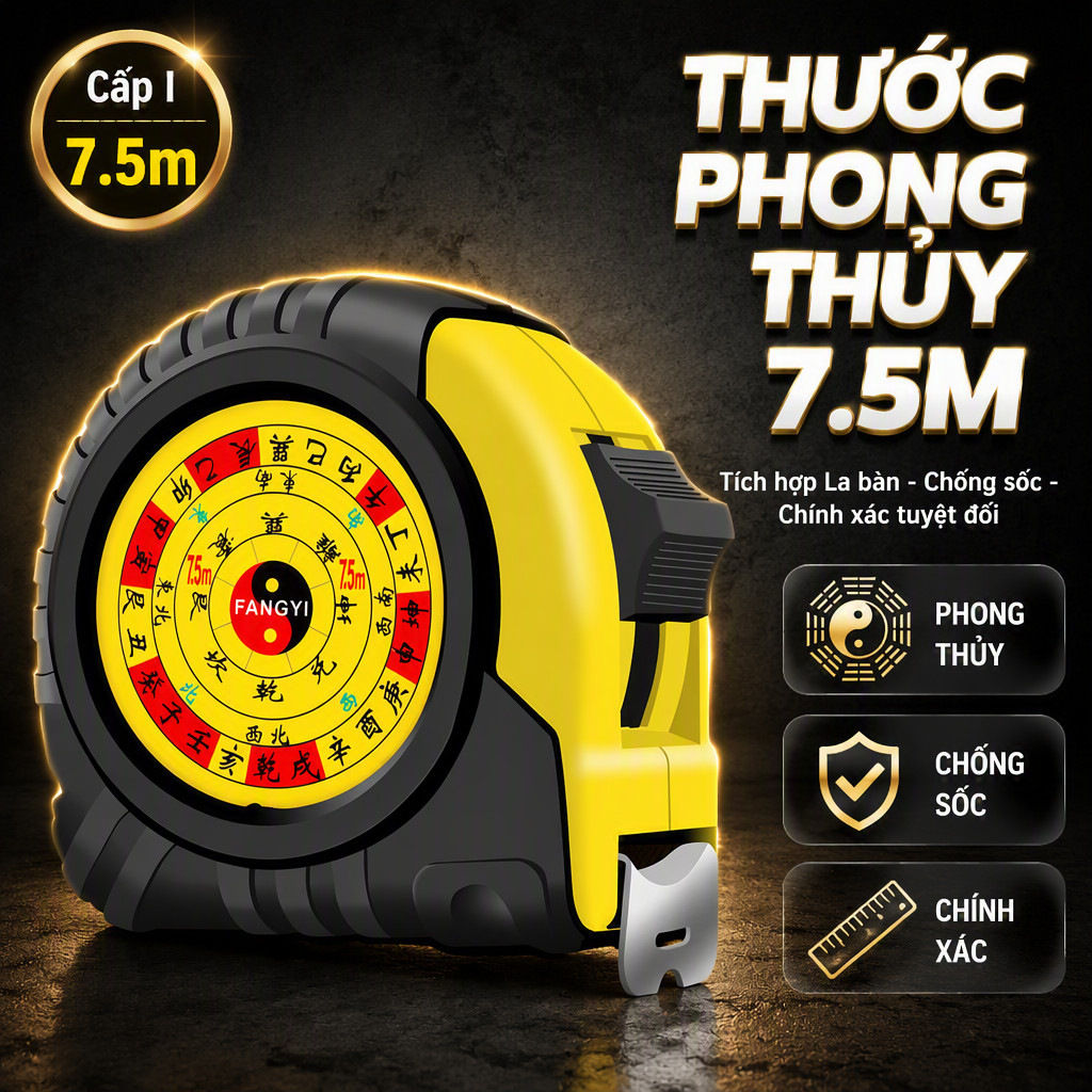 Thước Lỗ Ban Phong Thủy 10m 25mm Thước Đo Kích Thước Cửa Thước Âm Dương Bát Quái Tích Hợp 4 Dãy Số I