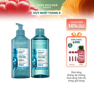 Combo sữa rửa mặt & nước tẩy trang cho da thường đến khô Yves Rocher Pure Algue