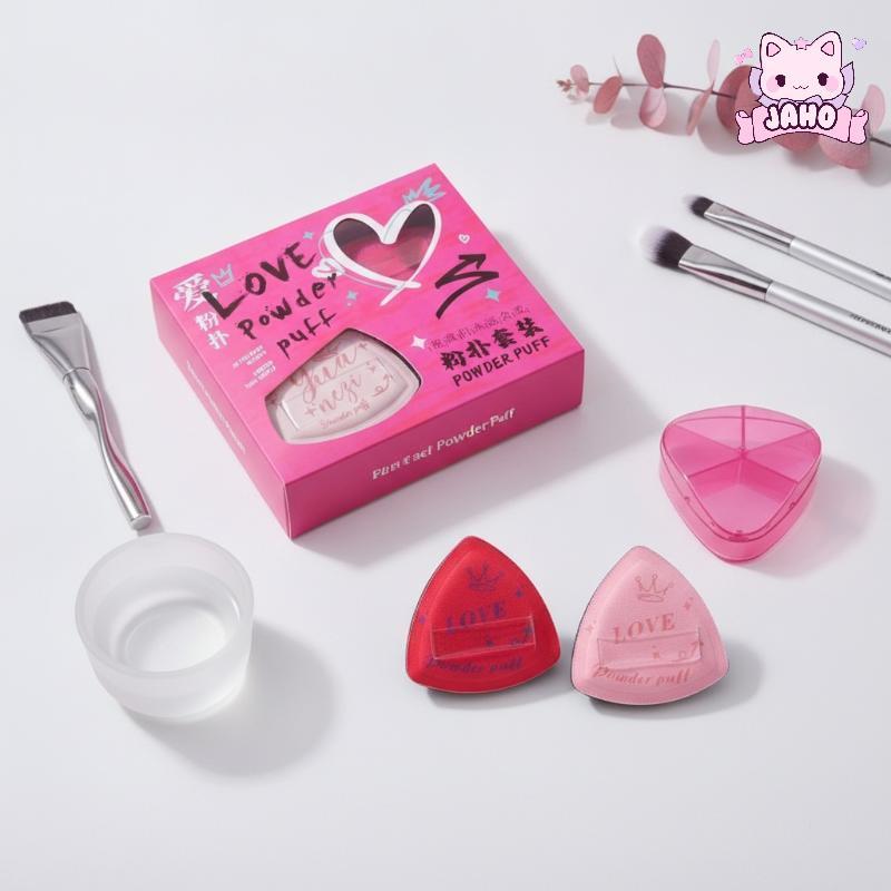 [JAHO] 3 Bộ phấn bột màu hồng hình trái tim Latex Free No Powder Waste Even Application for Liquid F