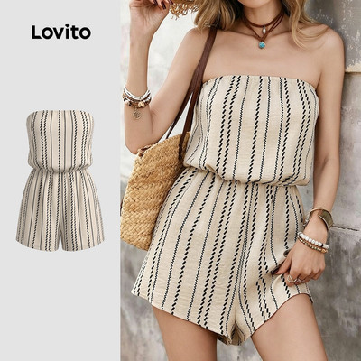 (New Arrival) Lovito Jumpsuit Nữ Mùa Xuân/Hè màu mơ họa tiết hình học phong cách thường ngày LK7AD162