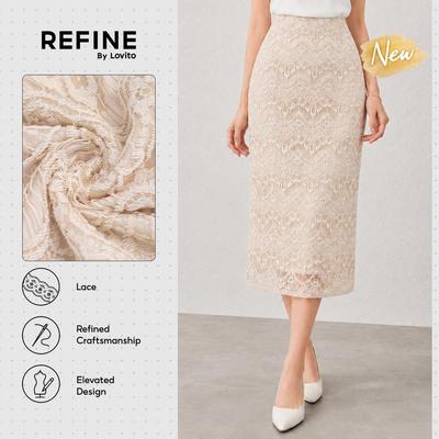 (New Arrival) (Refine by Lovito) Váy Nữ Dáng A Dài Họa Tiết Hình Học Thanh Lịch Ren Màu Mơ Ứng Dụng Công Sở Tiệc/Trang trọng SKR43P1D040