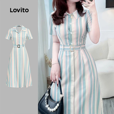 Lovito thanh lịch Váy họa tiết hình học mùa xuân/hè dành cho nữ L154ED627
