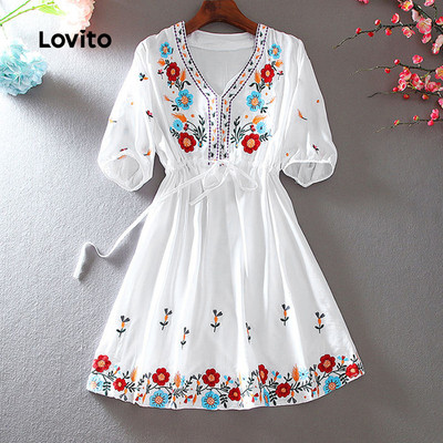 Lovito Kỳ nghỉ Váy trắng cho mùa Xuân/Hè dành cho nữ LK2AD1079