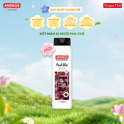 Xốt Mận Xí Muội Pha Chế - Làm Từ Trái Cây Thật - Nguyên liệu pha chế - ANDROS FRUIT MIX - 820ml