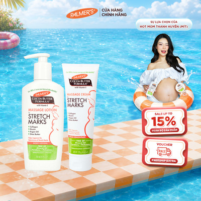 [Chính hãng] COMBO Ngăn ngừa rạn cho mẹ bầu ĐẦU và GIỮA thai kỳ Palmer's (Kem rạn 125g và Lotion rạn 250ml)