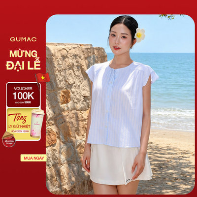 Áo Kiểu Nữ Gmorning - GUMAC Tay Cánh Tiên Nhún Vai Nhẹ Cổ Tim Thắt Nơ Nữ Tính YAG04081