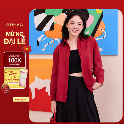 Áo Sơ Mi Nữ Tay Dài GUMAC - Gmorning Form Suông Rộng Rã Xéo Thêu GMOR Kate Ford Mềm Mát Trẻ Trung YAF11011