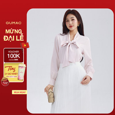 Áo Sơ Mi Nữ GUMAC Áo Kiểu Lụa Ý Tay Dài Cổ Thắt Nơ Form Suông Công Sở Thanh Lịch AF07029