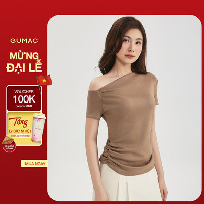 Áo Thun Nữ GUMAC Áo Kiểu Lệch Vai Form Slim Ôm Nhún Eo Chất Thun Mịn Co Giãn Tôn Dáng ATF03031