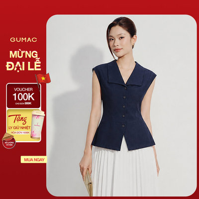 Áo Gile Nữ GUMAC Cổ Bẻ Dáng Tôn Eo Phối Xẻ V Form Ôm Nút Bọc Dẹp Nữ Tính Thanh Lịch LAG07018
