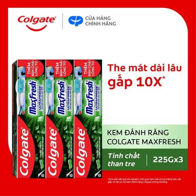 Bộ 3 Kem đánh răng Colgate Maxfresh Bamboo Charcoal 225g/tuýp tặng bàn chải