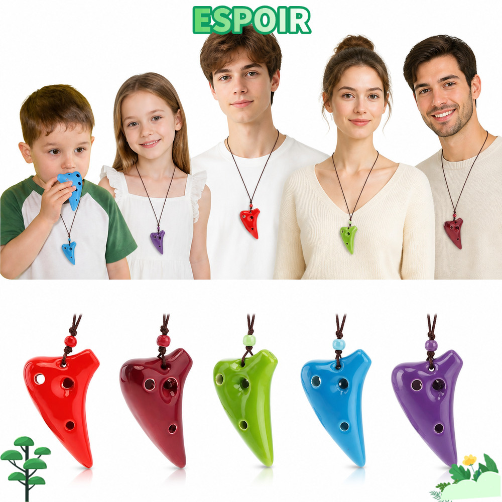 IESPOIRHA Gốm Ocarina, Mặt dây chuyền Ocarina Mini có thể chơi được, Dây treo 6 lỗ Bao gồm vòng cổ B