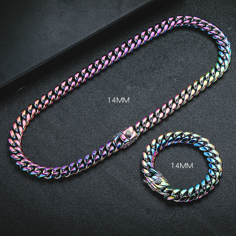 Dây chuyền và vòng tay Cuban bằng thép titan cường lực nhiều màu sắc phong cách HipHop Unisex, Dây c
