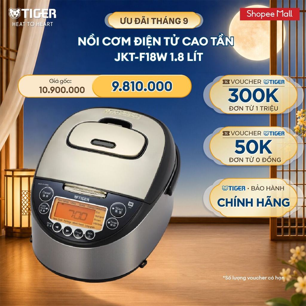 Nồi Cơm Điện Tử Cao Tần Tiger JKT-F18W 1.8 lít - Hàng chính hãng