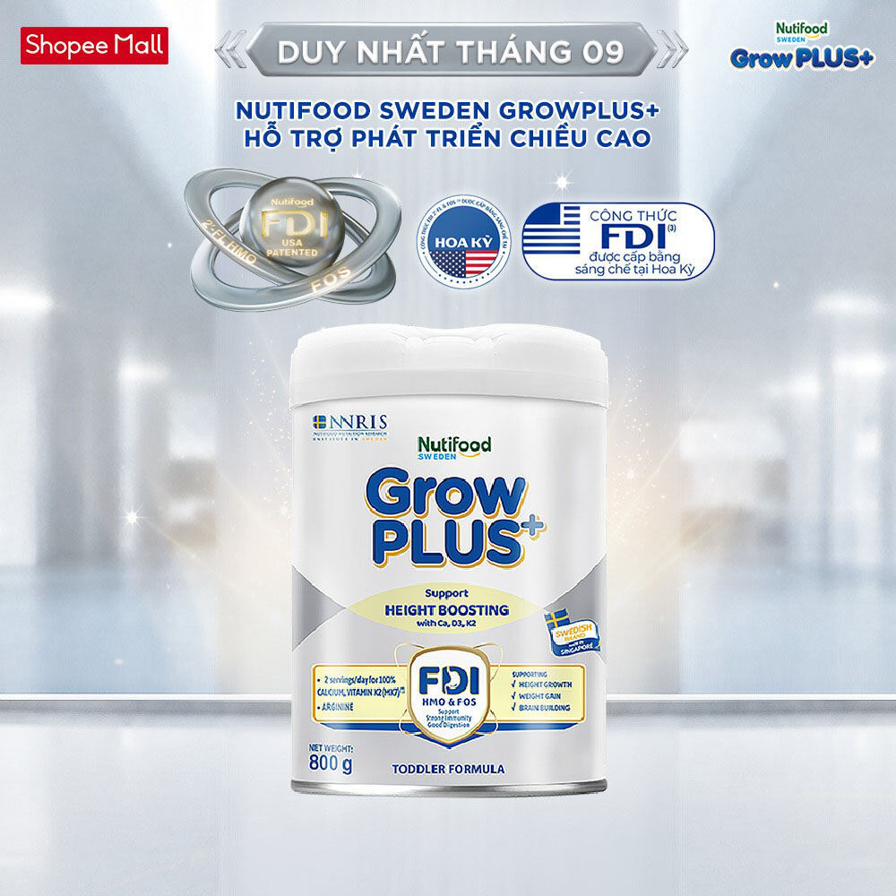 [Livestream KOL] Sữa Bột Nutifood Sweden GrowPLUS+ Cao lớn vượt trội (Bạc) 800g