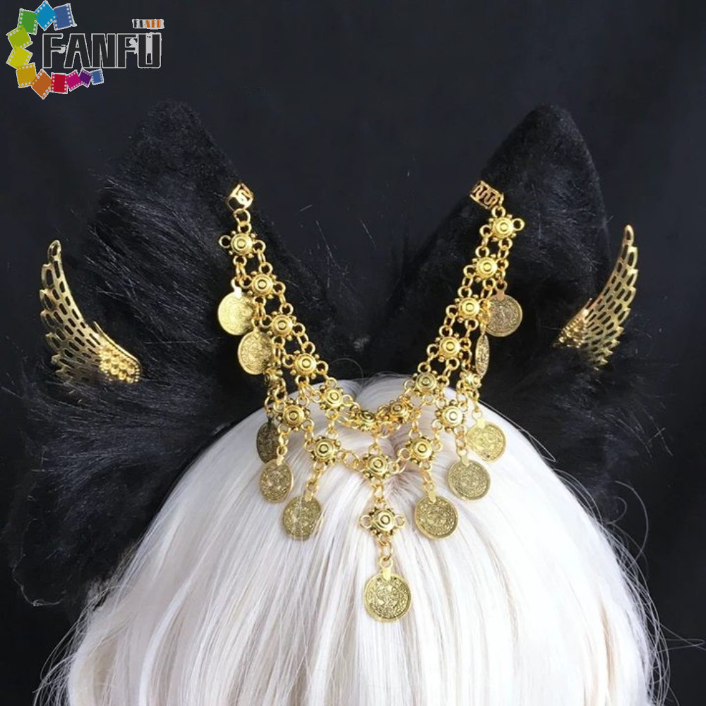 FANFUZOUZU Cosplay Anubis Băng Đô, Băng Đô Quấn Tai Động Vật Hợp Kim Tua Rua, Đôi Cánh Vàng Tinh Tế 