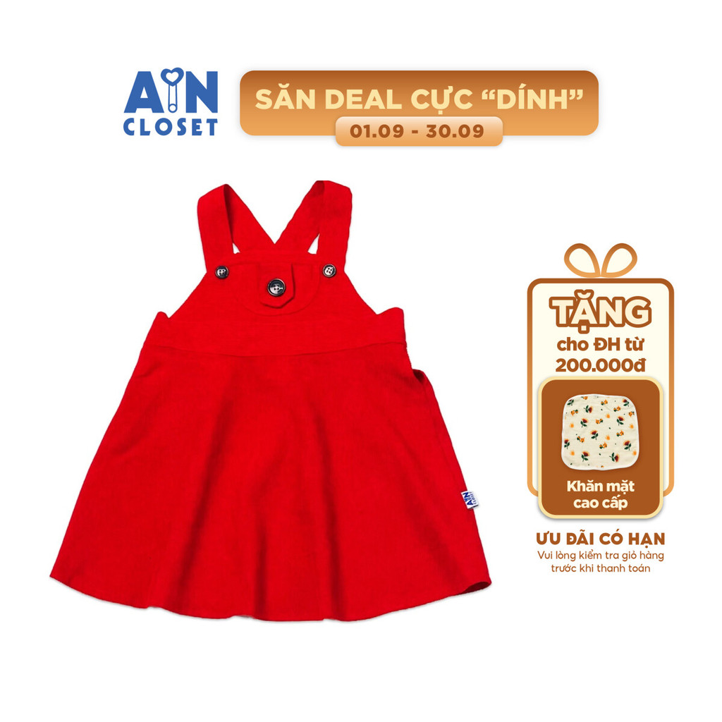 Váy yếm bé gài Đỏ trơn nhung tăm - AICDBGEPAFFX - AIN Closet