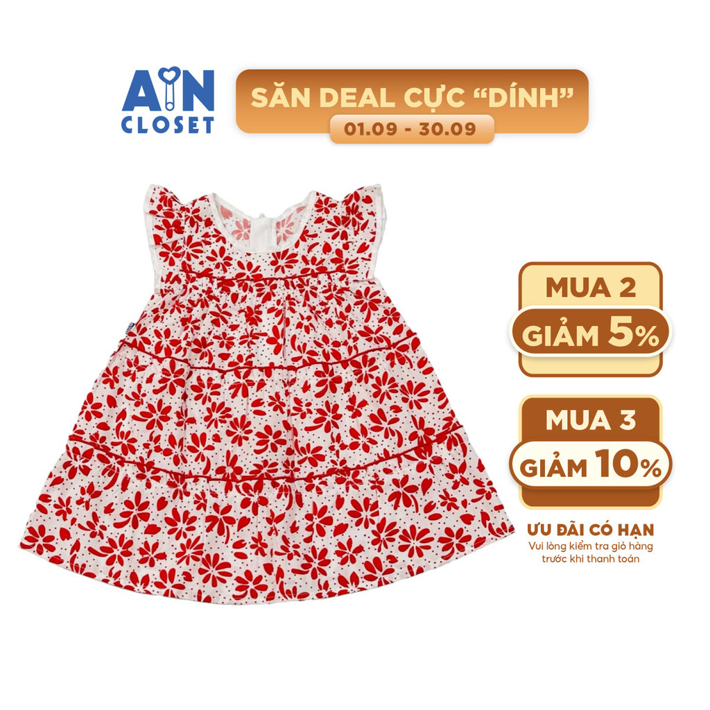 Đầm bé gái hoạ tiết Hoa Bi Đỏ Cotton - AICDBGGDMGOO - AIN Closet