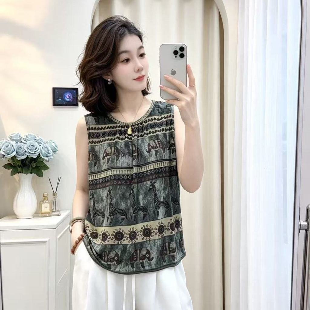 Hàng sẵn có mùa hè 2026 phong cách mới mẹ nữ không tay Ice Silk Top Vest sảng khoái thoải mái Loose 