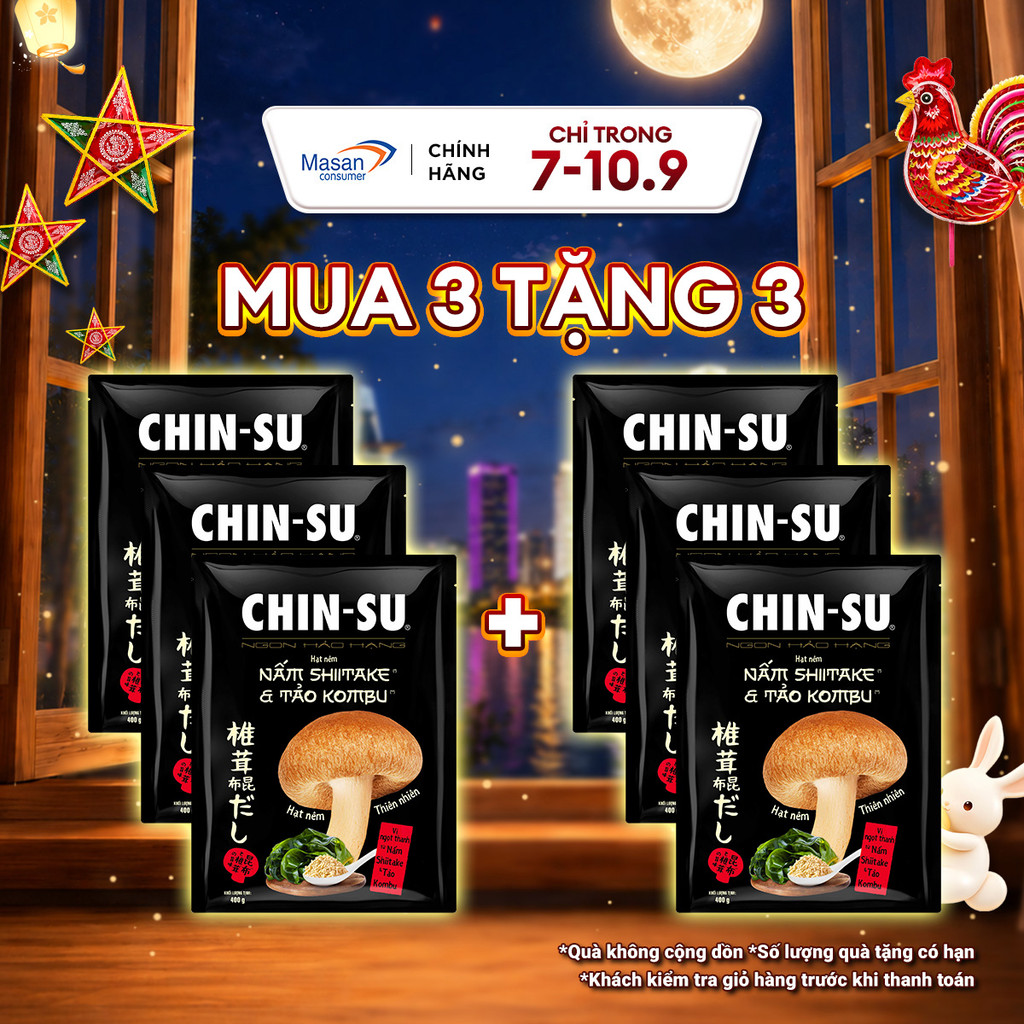[HSD: 24.11] Combo 3 Hạt nêm CHIN-SU Nấm Shiitake & Tảo Kombu gói x 400gr