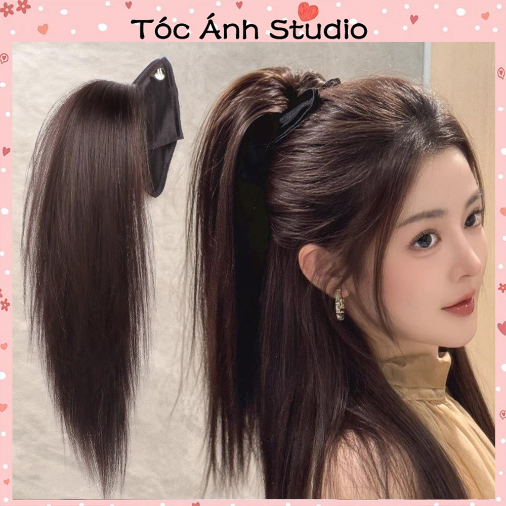 tóc giả đuôi ngựa tóc giả kẹp toc gia nữ kẹp tóc nữ sang chảnh xà cừ bồng tóc giả dài 40cm