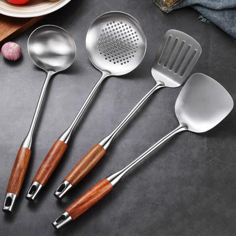 Khuấy-Frying Muỗng 304 Thìa Gỗ Hồng Thìa Khuấy-Frying Gia Đình Thép Không Gỉ Khuấy-Frying Thìa Spo