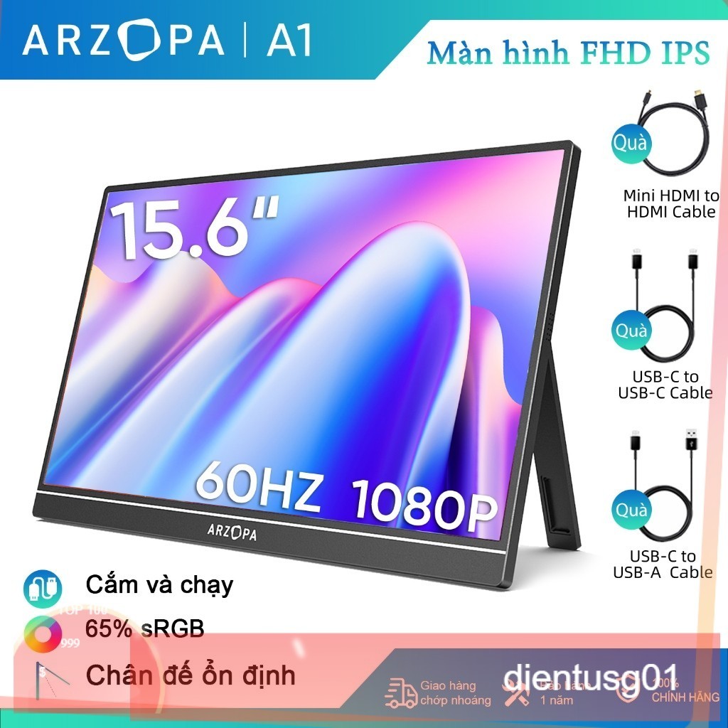 Màn hình di động ARZOPA A1 GAMUT- 15,6'' FHD 1080P - Màn hình máy tính xách tay siêu mỏng di động có