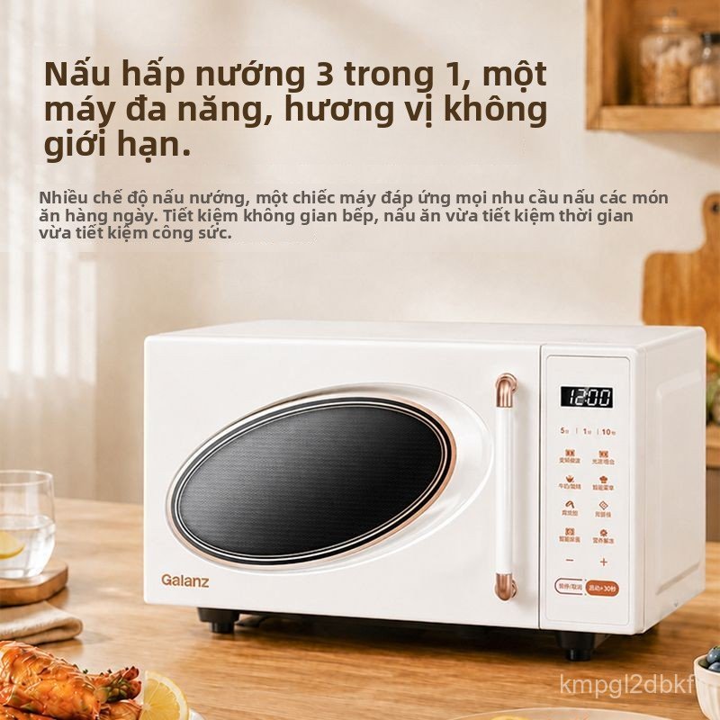 Lò vi sóng gia đình retro inverter 800W 23L vi sóng nướng hấp tích hợp lòng inox