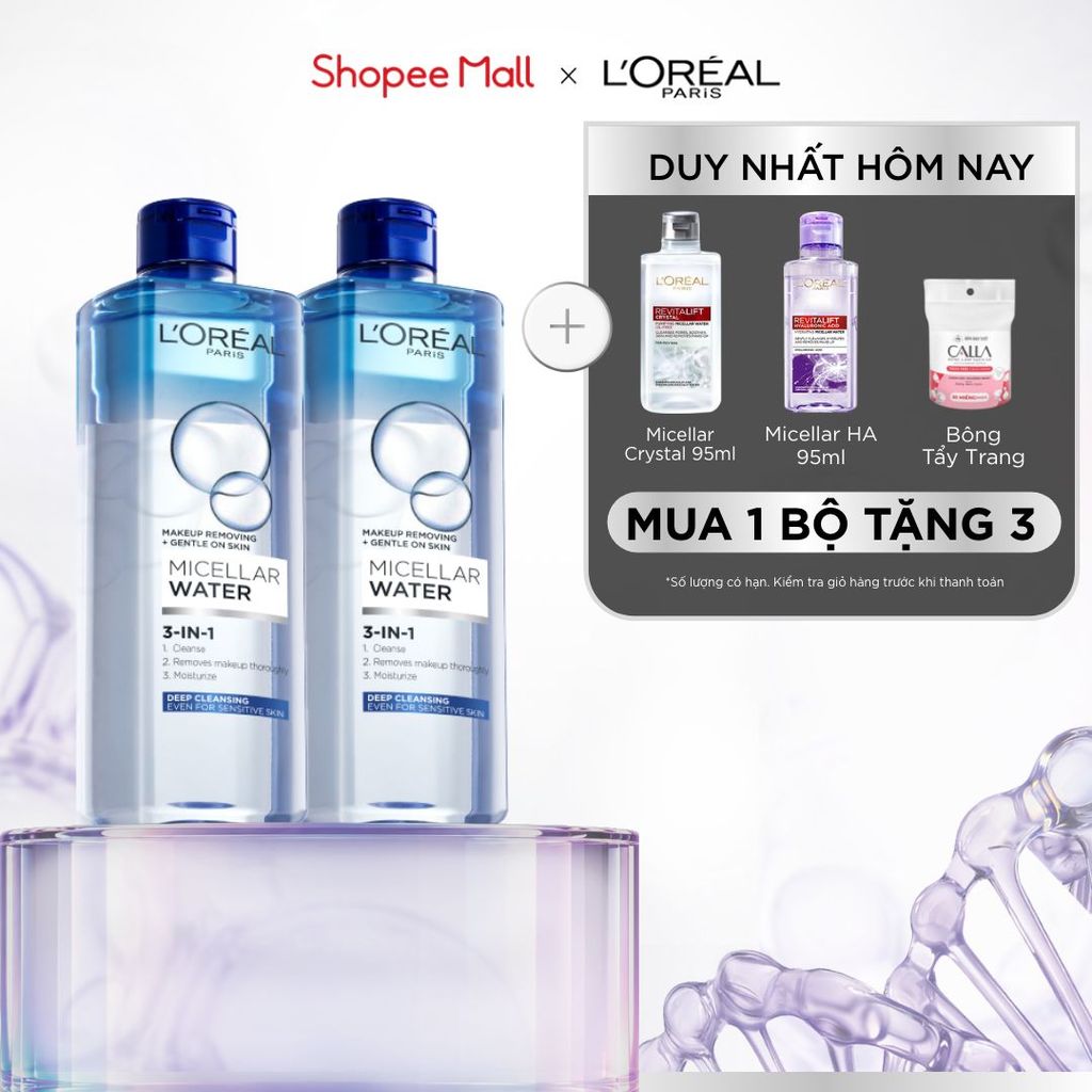 PB- Bộ 2 nước tẩy trang đa năng 3in1 làm sạch sâu L'Oreal Paris 400ml x 2