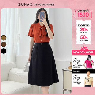 Chân váy nữ dáng dài form chữ A có túi đắp và nút trang trí vải tuyết mưa thoáng mát GUMAC LVE1202