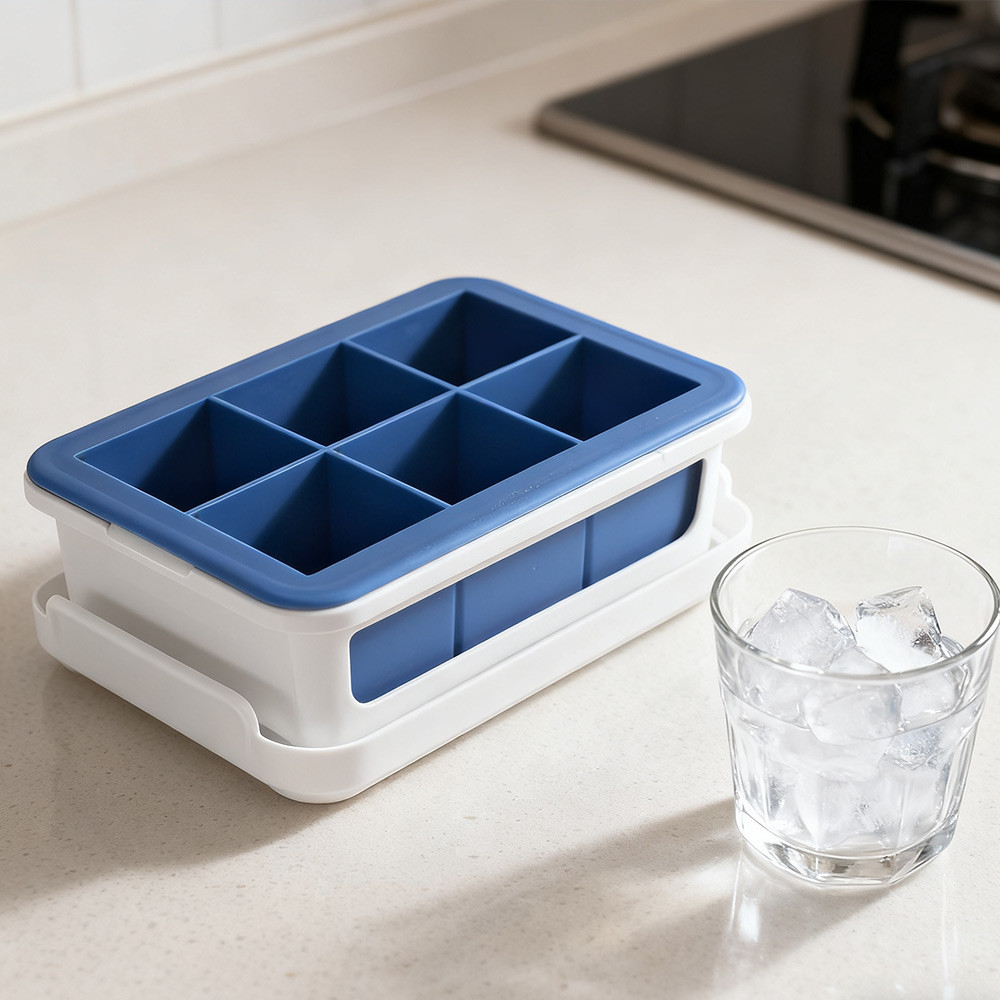 6 Grids Big Ice Cube Mold - Silicone Pudding Ice Tray - Large Square Ice Lattice Mould Kitchen Bar A