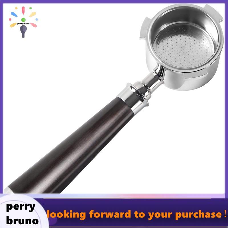 Portafilter 3 tai 51mm, thép không gỉ, Portafilter không đáy 51mm có tay cầm bằng gỗ và giỏ lọc