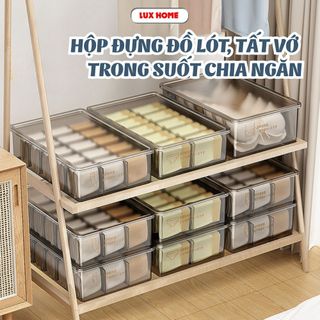 Hộp Đựng Đồ Lót, Tất Vớ Trong Suốt Chia Ngăn Luxhome, Khay Đựng Đồ Lót Gọn Gàng Có Nắp Đậy Chống Bụi