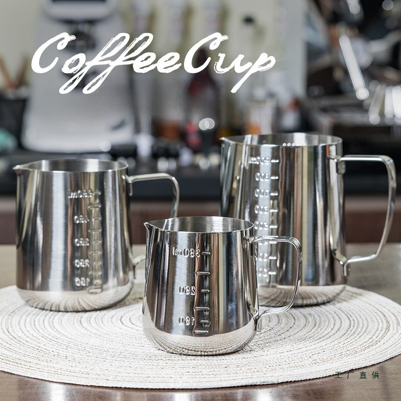 [Cao Cấp] Ca đánh sữa inox 304 (có vạch chia) 350ml - 550ml - 900ml , ca đong đựng nước inox chia vạ