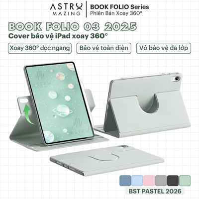 [Folio 03 2025] Bao da F03 bảo vệ xoay 360 độ chống sốc AstroMazing, cover cho iPad Pro 11 Air 4