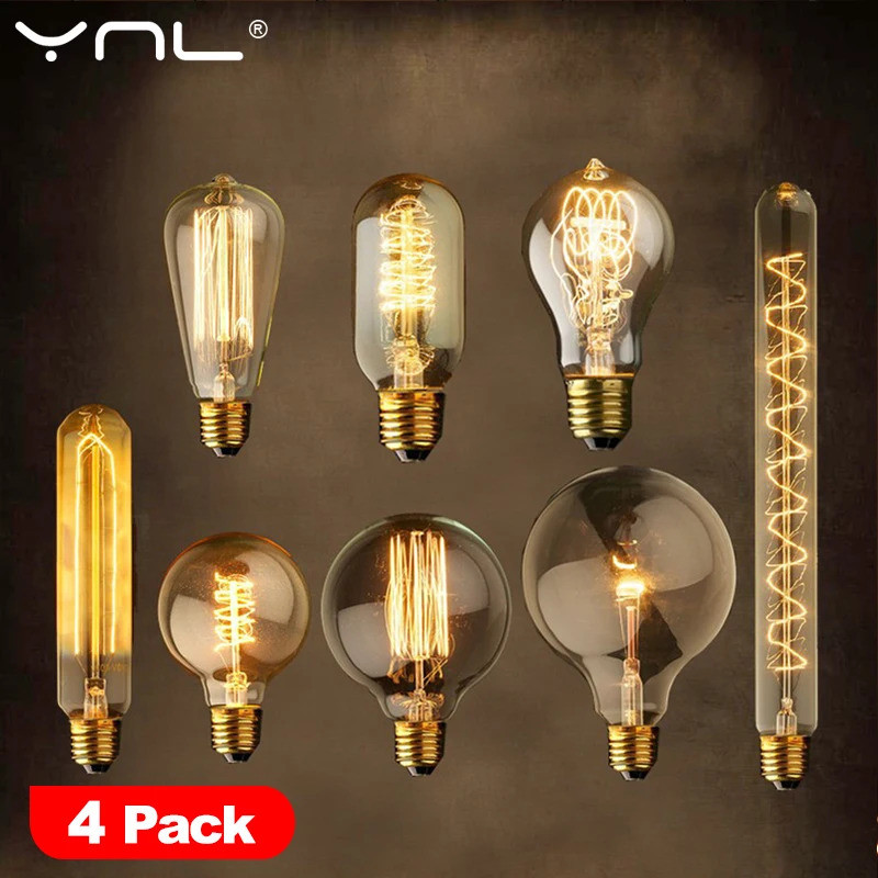 4 Cái / lốc Vintage Edison Bóng Đèn E27 40w 220v ST64 G80 G95 Vintage Bóng Đèn Edison Bóng Đèn Vàng 