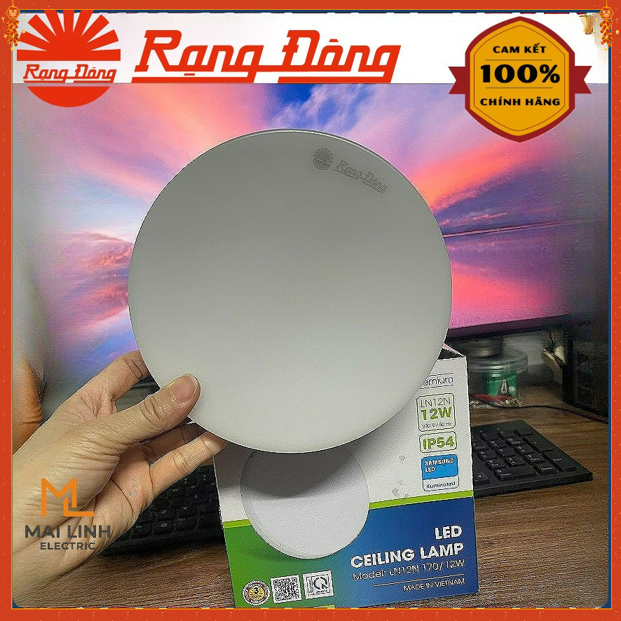 {Rạng Đông} Đèn LED ốp trần Tròn (Đế Nhựa) 12W - Đường kính 170mm - Ánh sáng trắng -Model  LN12N