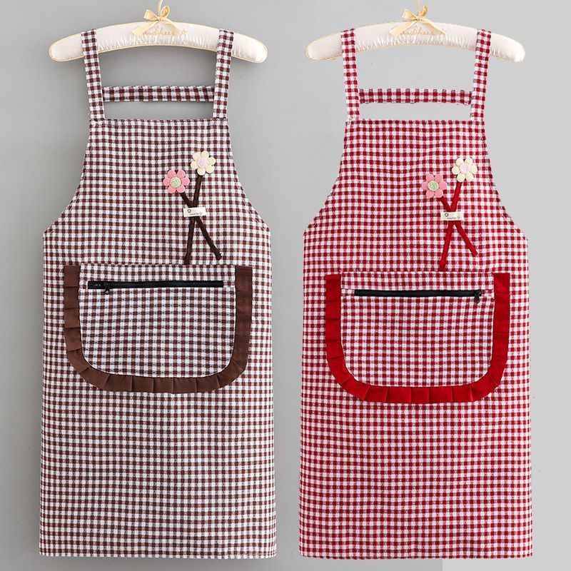 New cotton apron with zipper for work, anti-stain, stylish new model, home workwear with pockets for