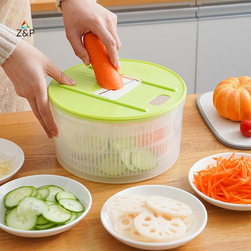 [INVN] Máy sấy salad gia dụng cắt và giặt 2 trong 1 Salad Spinner Máy khử nước rau quả Giỏ thấm đa c