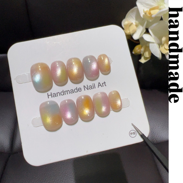 Bấm móng tay thủ công [Sweet Dream Rainbow Rainbow] Vitality Dopamine Rainbow Cat 's Eye Gradient Su