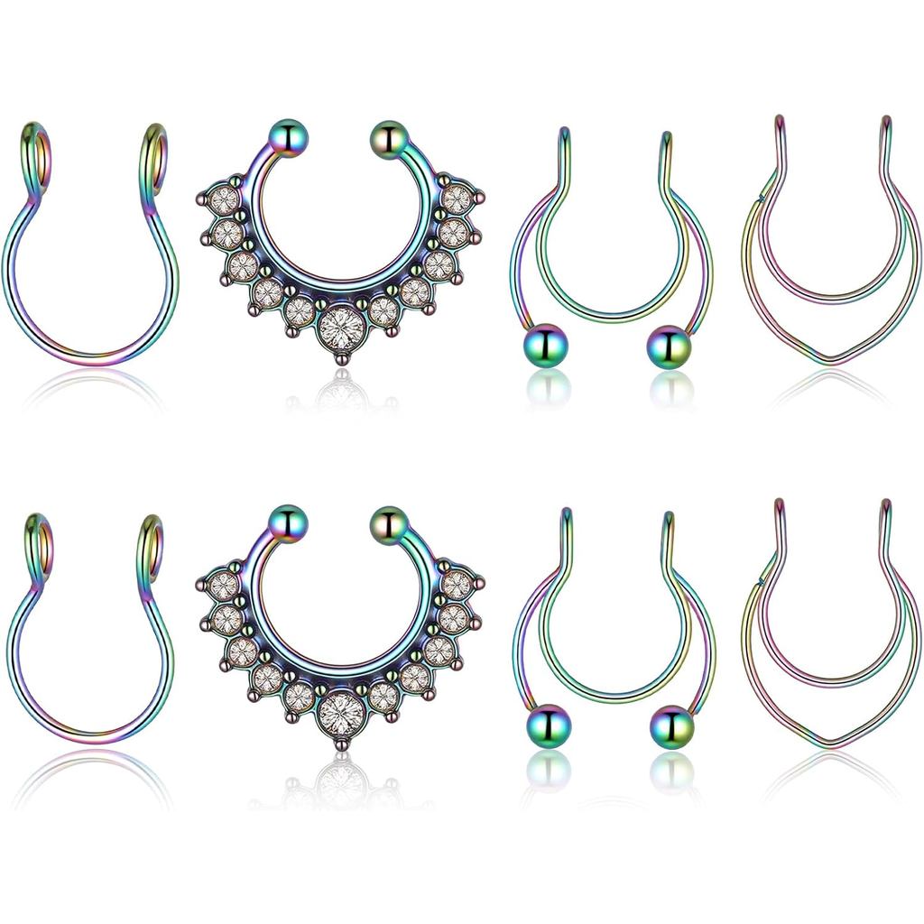 Styquenzer Giả Septum Piercing, 8 Chiếc Thép Không Gỉ Giả Mũi Khuyên Giả Vòng Mũi Kẹp Trên Giả Septu